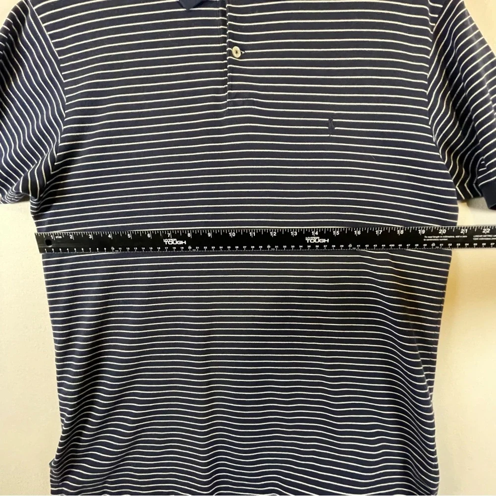 Polo Ralph Lauren Striped Polo Shirt Men’s M Medium Navy Blue Cotton